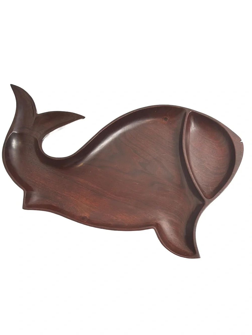 Vintage Mid-Century Modern Wooden Whale Shaped Serving Tray